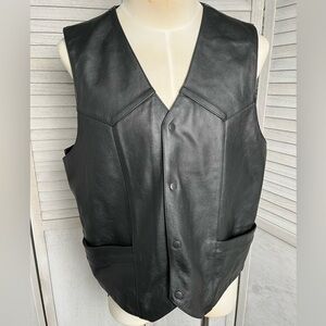 Mens Black Leather vest FMC sz48